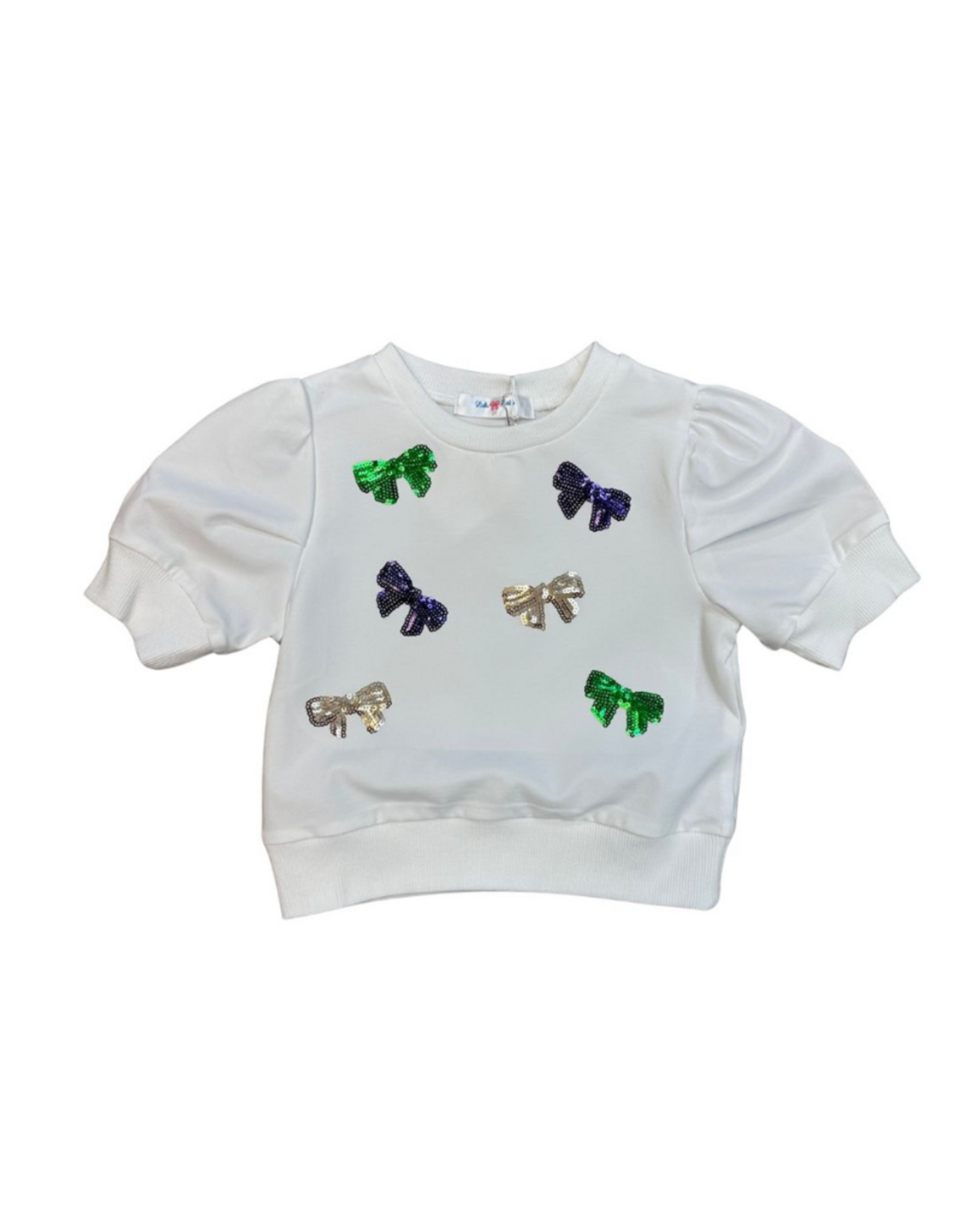 Lulu Bebe LLC White Short Sleeve MG Bow Sequin Top