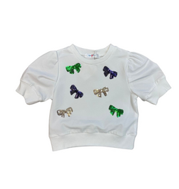 Lulu Bebe LLC White Short Sleeve MG Bow Sequin Top