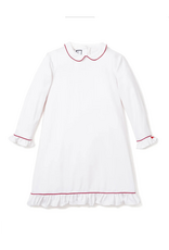 Petite Plume White Sophie Nightgown With Red Piping