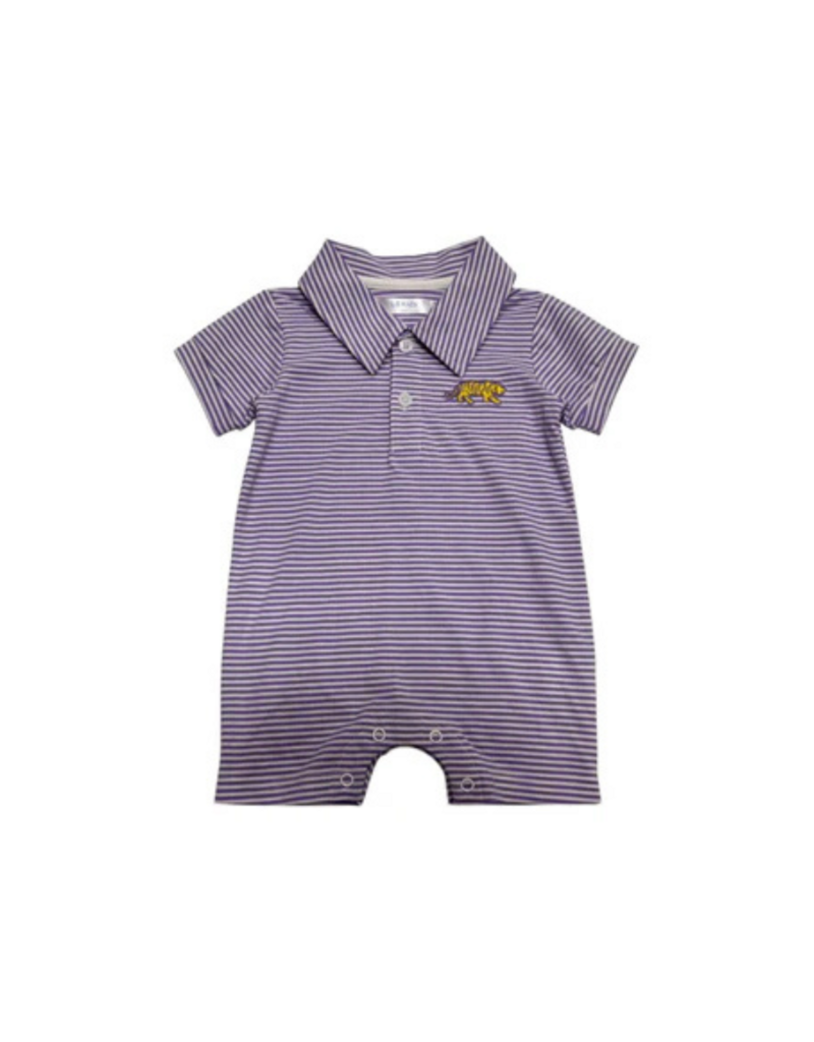 Lulu Bebe LLC Purple Stripe Tiger Polo Romper