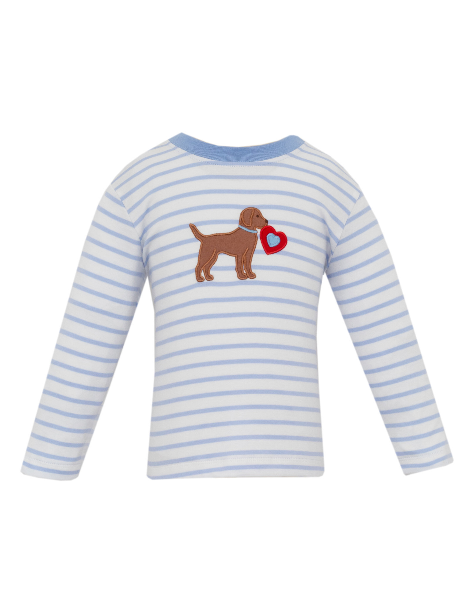 Claire and Charlie Valentine Puppy Lt Blue Stripe Boys L/S T-Shirt