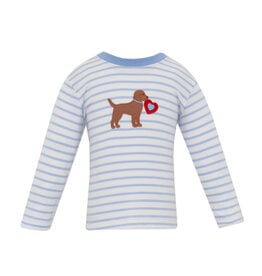 Claire and Charlie Valentine Puppy Lt Blue Stripe Boys L/S T-Shirt