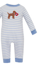 Claire and Charlie Valentine Puppy Lt Blue Stripe Boys Long Romper