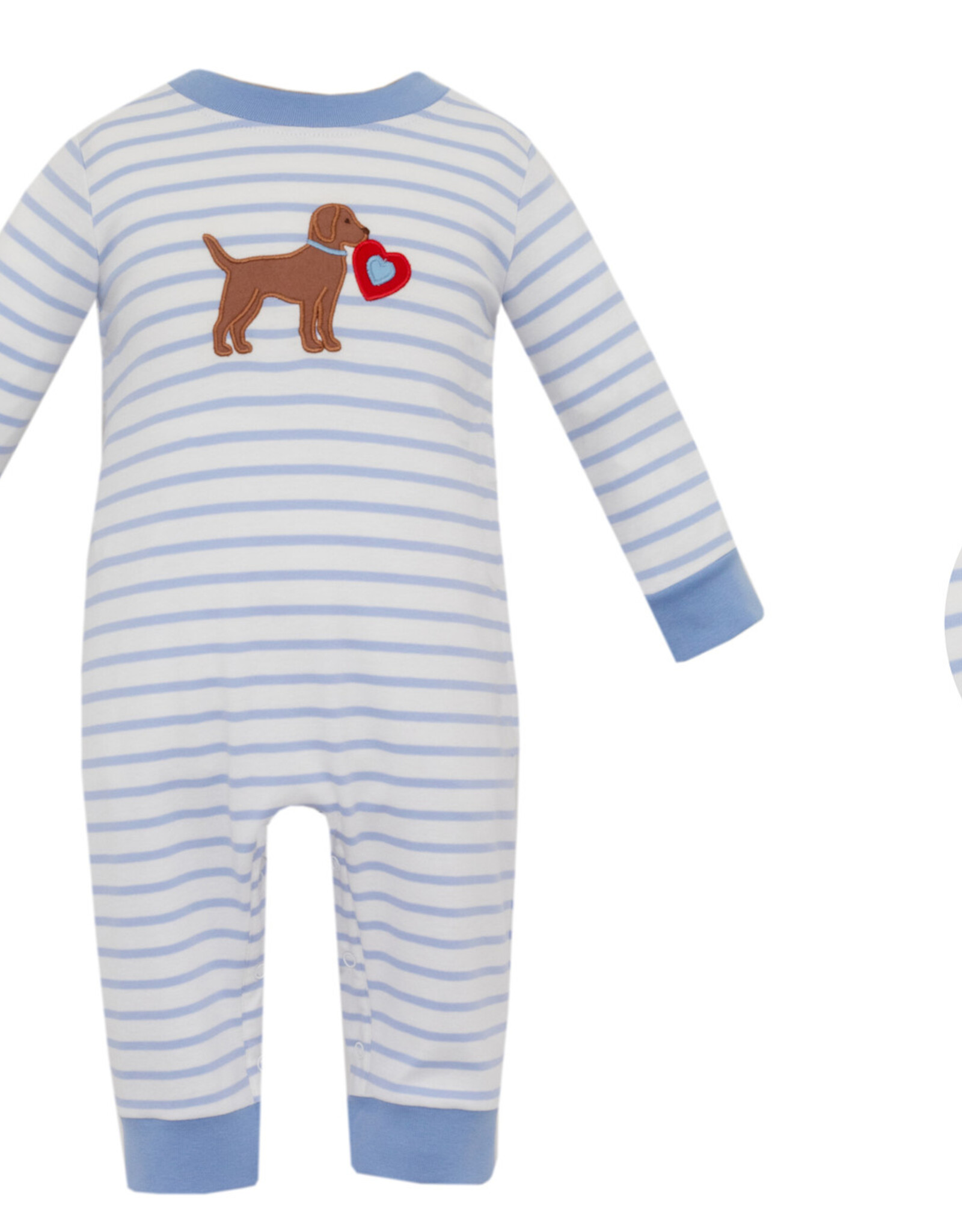 Claire and Charlie Valentine Puppy Lt Blue Stripe Boys Long Romper