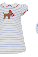 Claire and Charlie Valentine Puppy Lt Blue Stripe A-Line Dress