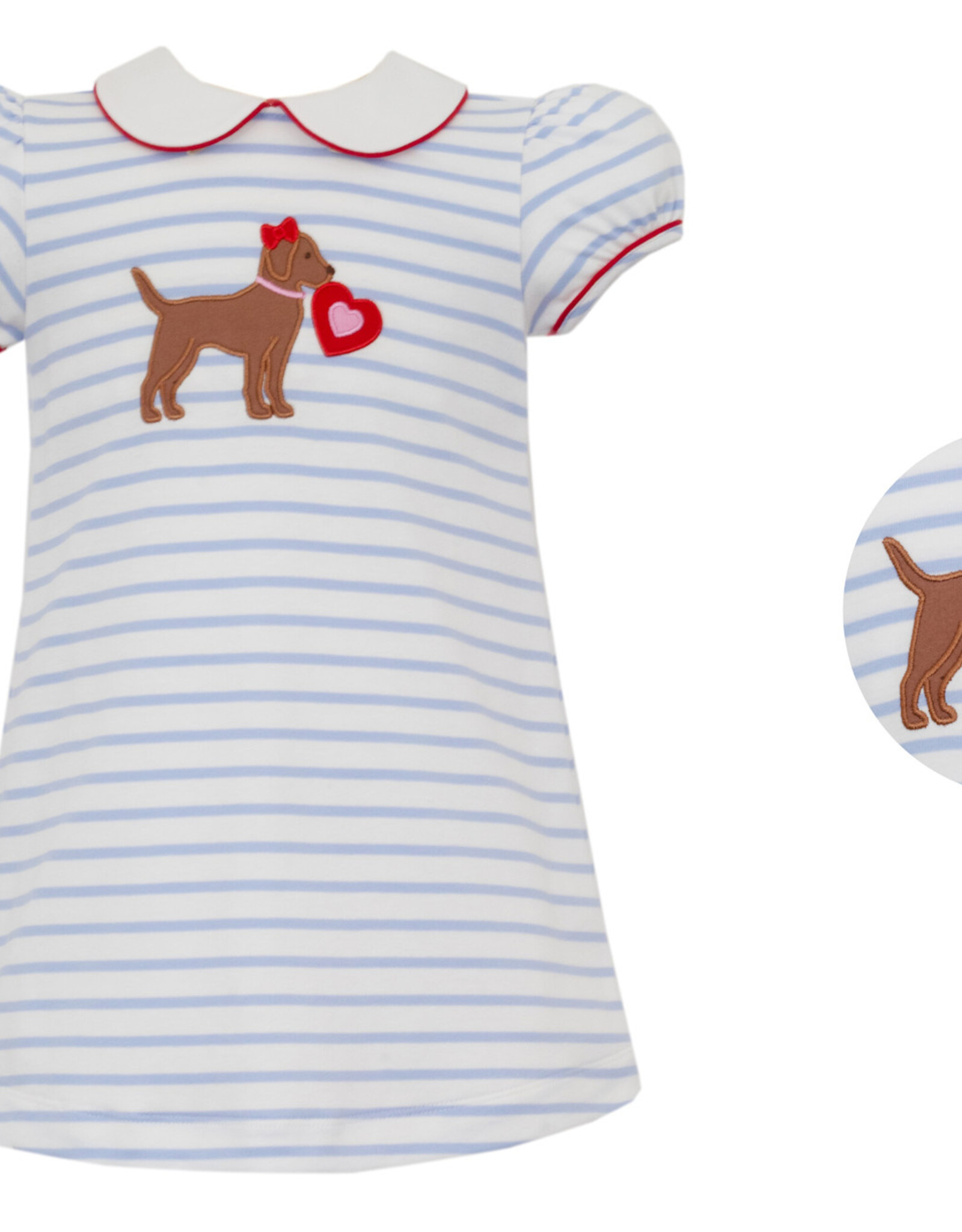 Claire and Charlie Valentine Puppy Lt Blue Stripe A-Line Dress