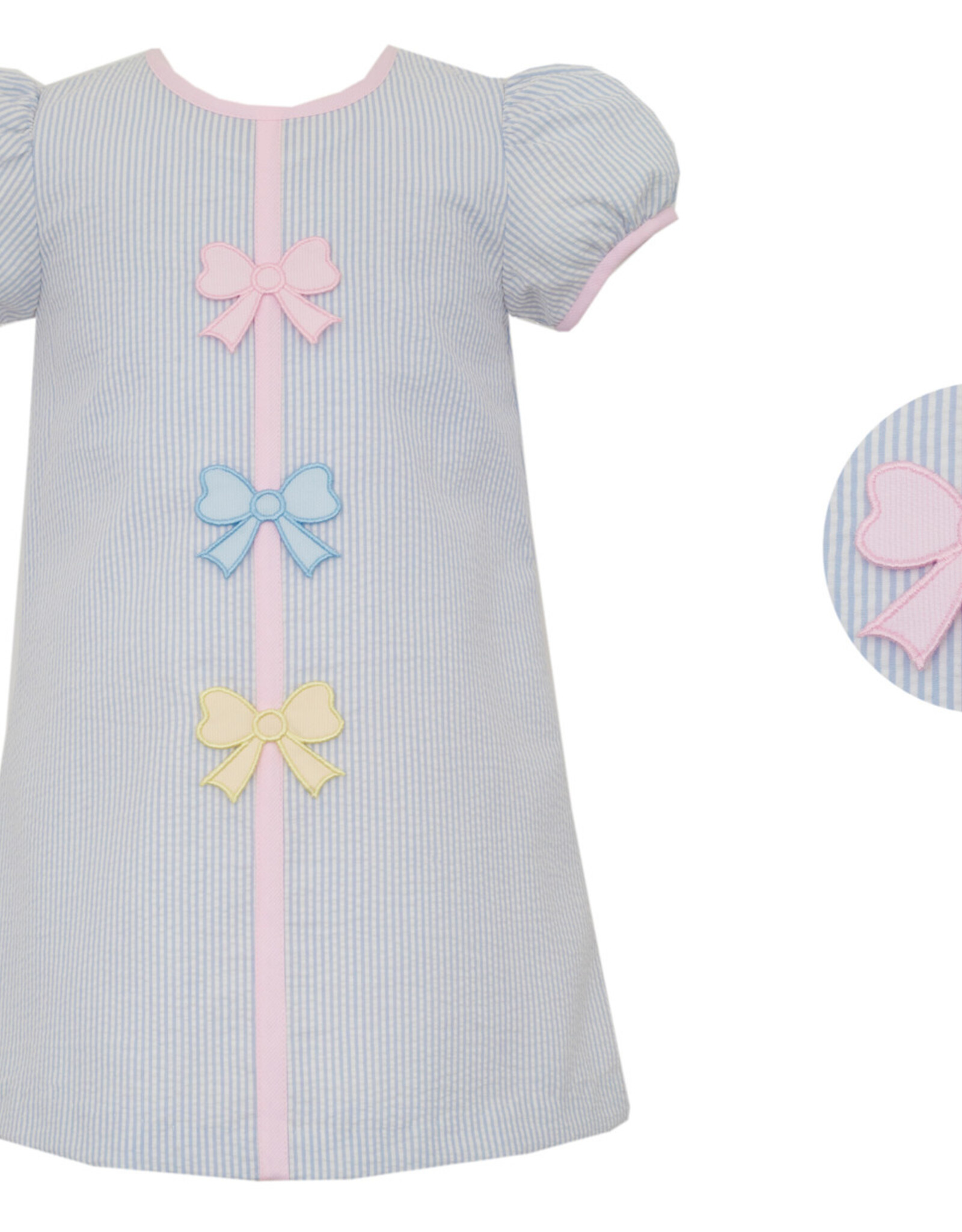 Claire and Charlie Pastel Bows Lt Blue Seersucker A-Line Dress