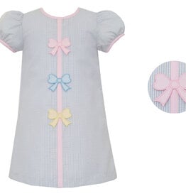 Claire and Charlie Pastel Bows Lt Blue Seersucker A-Line Dress