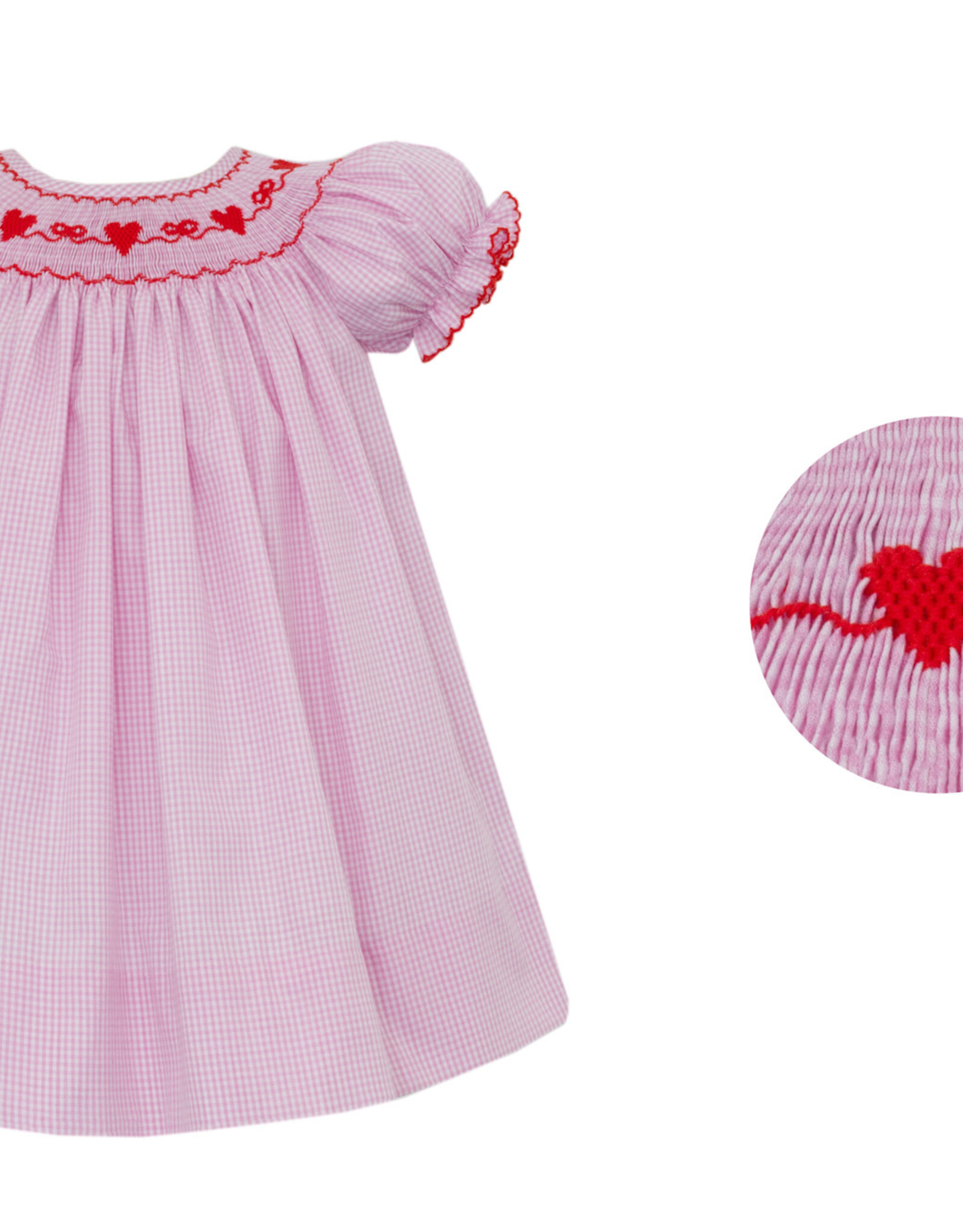 Petit Bebe Valentine's Day Girl's Pink Gingham Bishop Dress