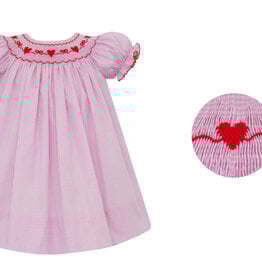 Petit Bebe Valentine's Day Girl's Pink Gingham Bishop Dress