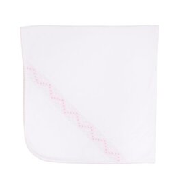 The Beaufort Bonnet Company Sweetly Smocked Blessing Blanket White/Palm Beach Pink