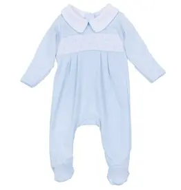 Magnolia Baby Willow and Walker's Smocked Collared Footie, Blue