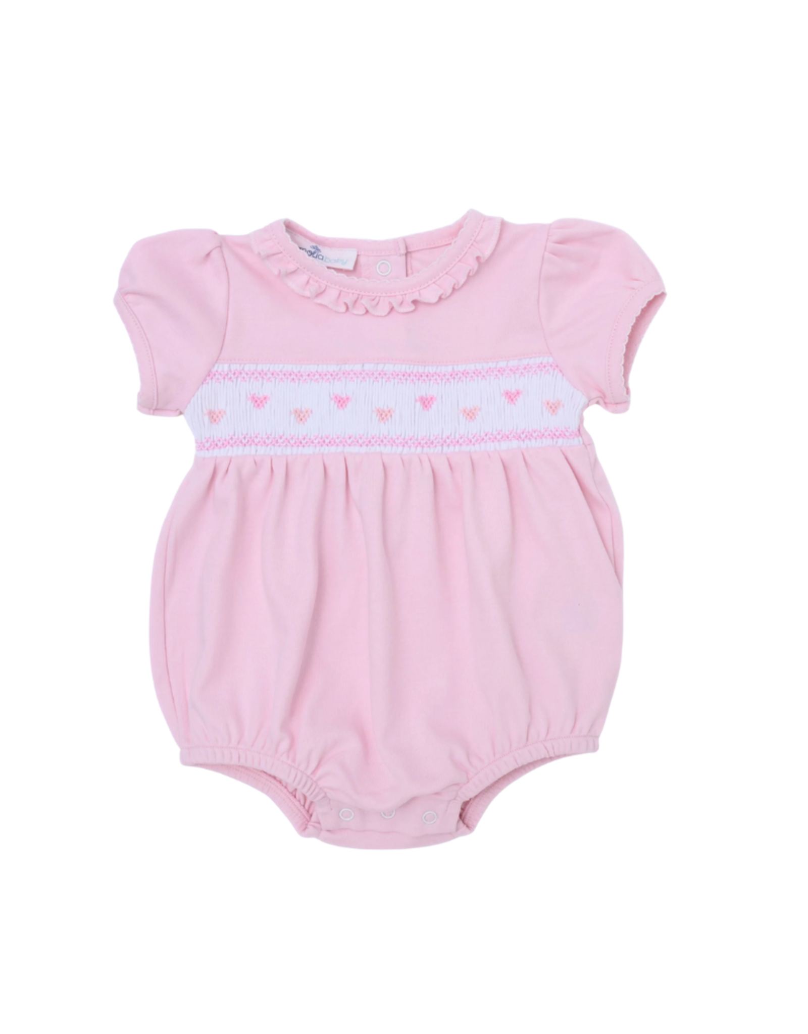 Magnolia Baby Valentine's Classics Smocked Short Sleeve Bubble, Pink