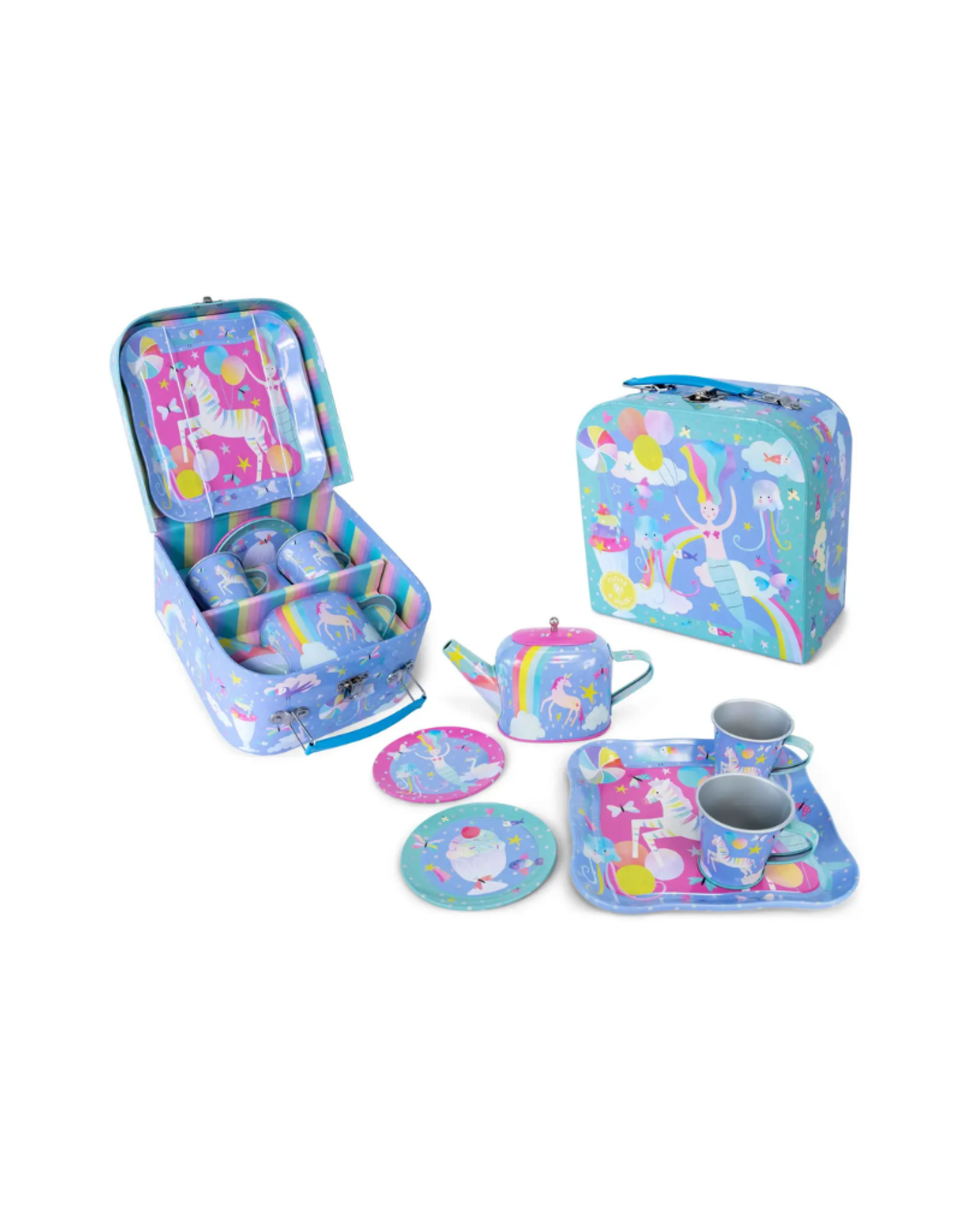 Floss & Rock 7 Pc Tin Tea Set w/ Case