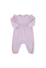 The Beaufort Bonnet Company Leigh Ann Angel Sleeve Romper, Barrington Blue & Pink Flannel