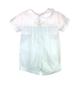 Petit Ami Aqua Embroidered Bunny Boy Romper