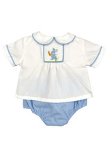 Petit Ami Smocked Blue Bunny Diaper Set