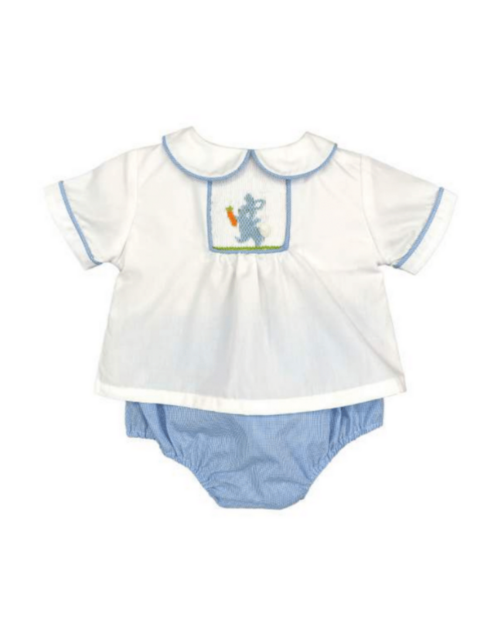 Petit Ami Smocked Blue Bunny Diaper Set