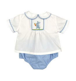 Petit Ami Smocked Blue Bunny Diaper Set