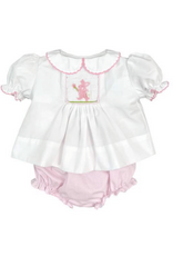 Petit Ami Smocked Pink Bunny Diaper Set