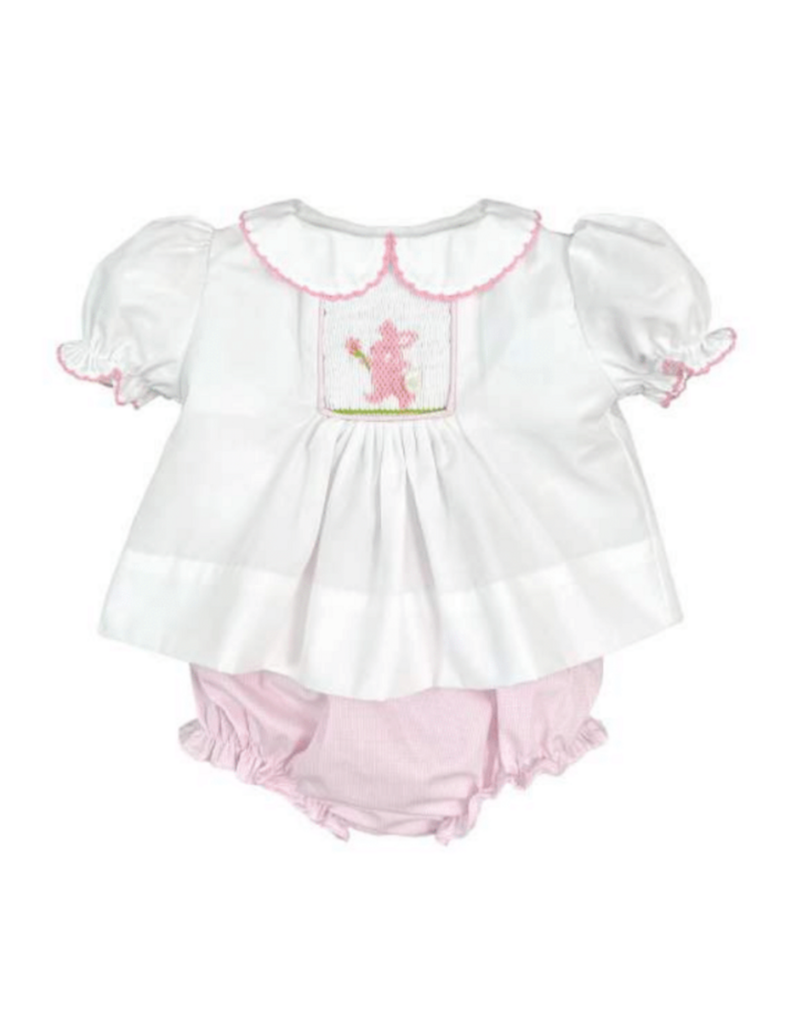 Petit Ami Smocked Pink Bunny Diaper Set