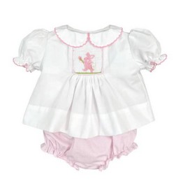 Petit Ami Smocked Pink Bunny Diaper Set