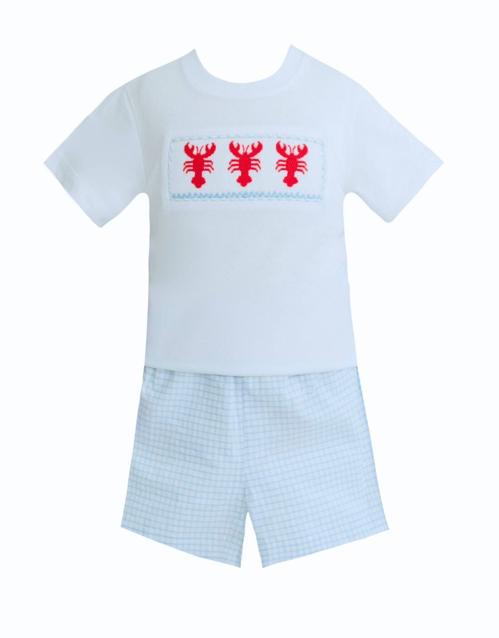 Krewe Kids Ollie Blue Seersucker Smocked Crawfish Short Set
