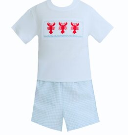 Krewe Kids Ollie Blue Seersucker Smocked Crawfish Short Set
