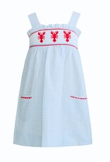 Krewe Kids Jesse Blue Seersucker Smocked Crawfish Dress