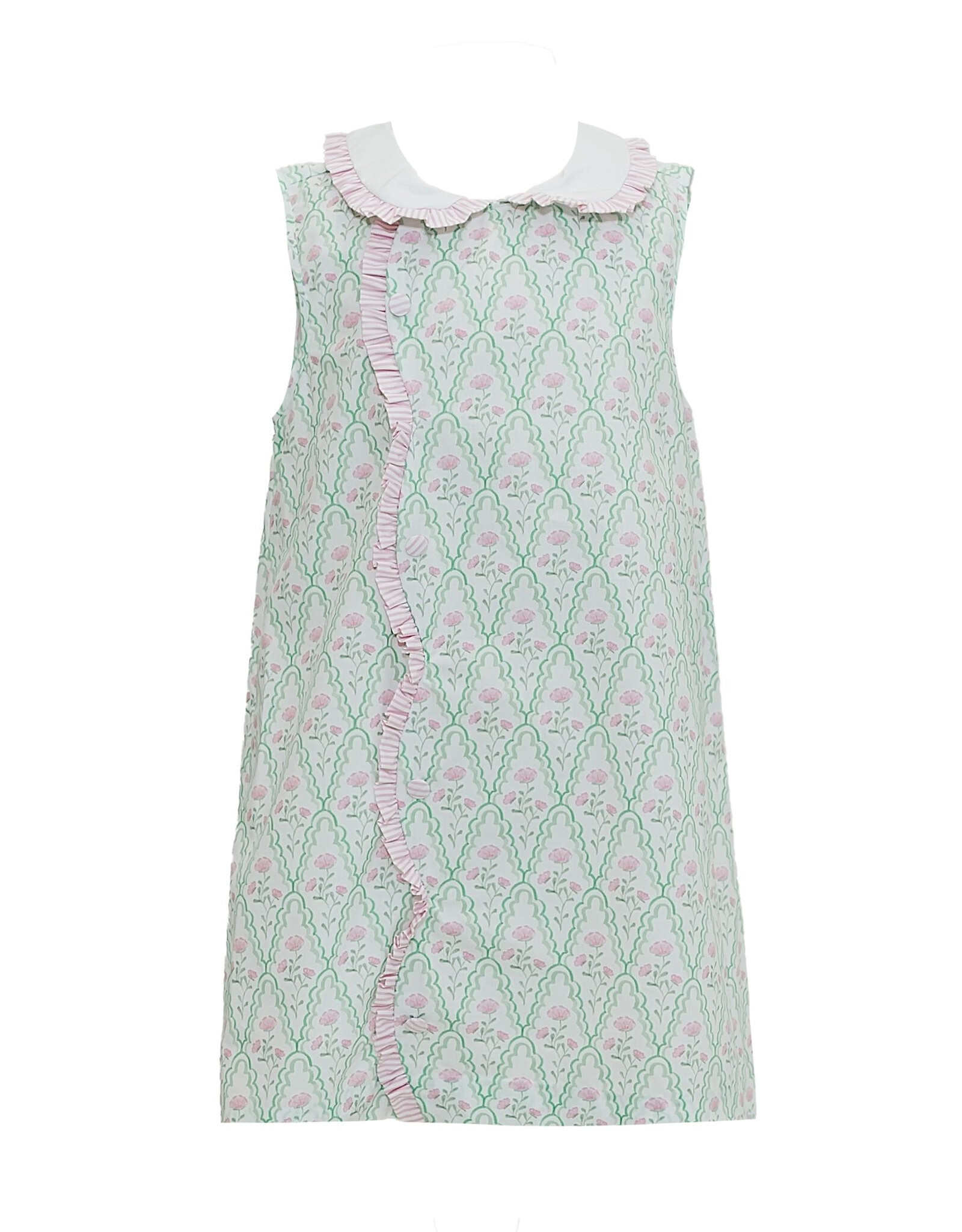 Krewe Kids Claire Green and Pink Floral Scallop Dress