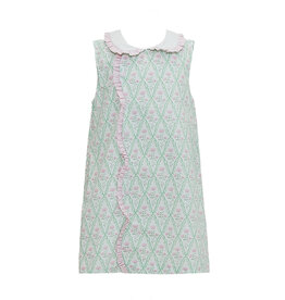 Krewe Kids Claire Green and Pink Floral Scallop Dress
