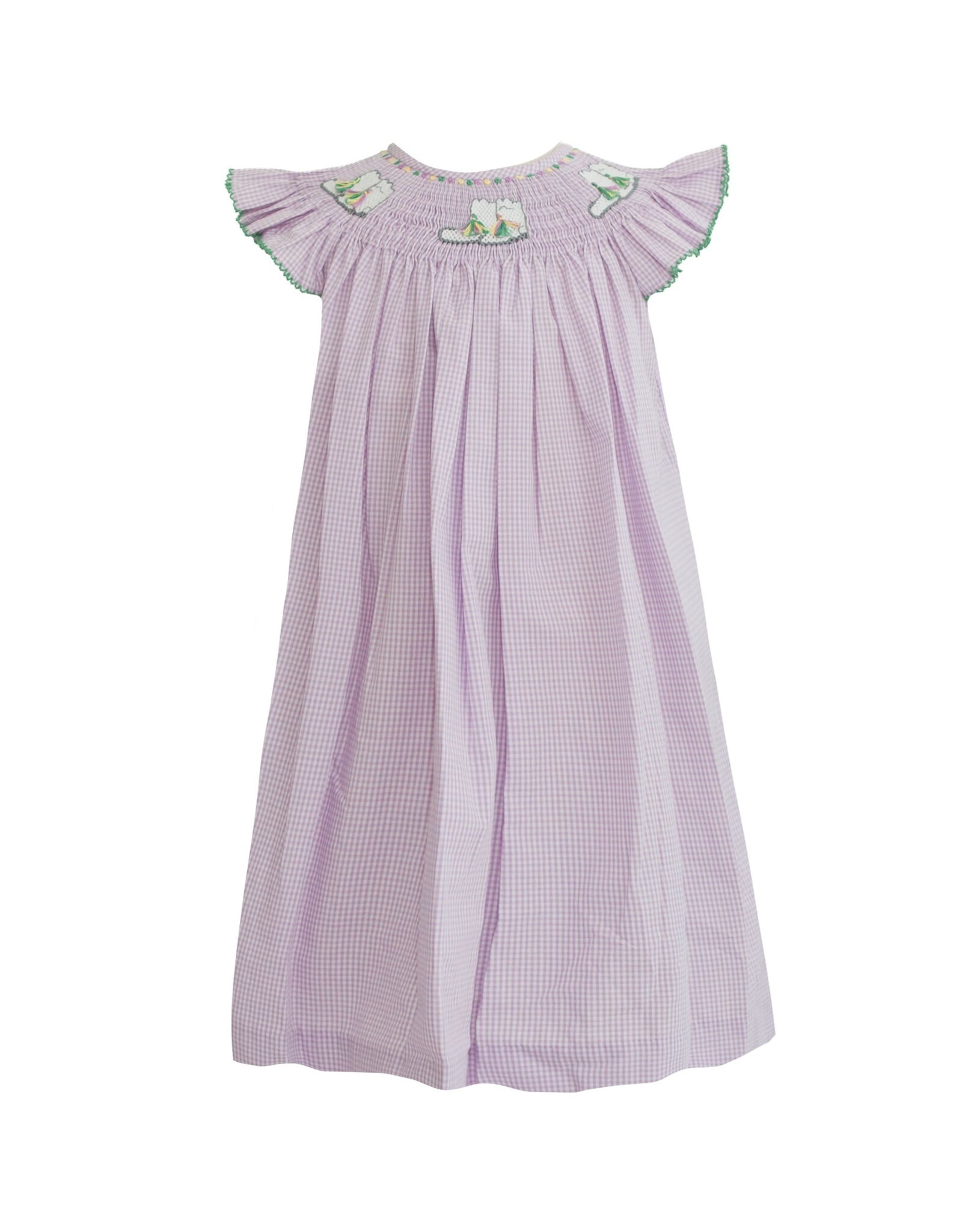 Krewe Kids Eloise Purple Gingham Smocked Marching Boots Dress