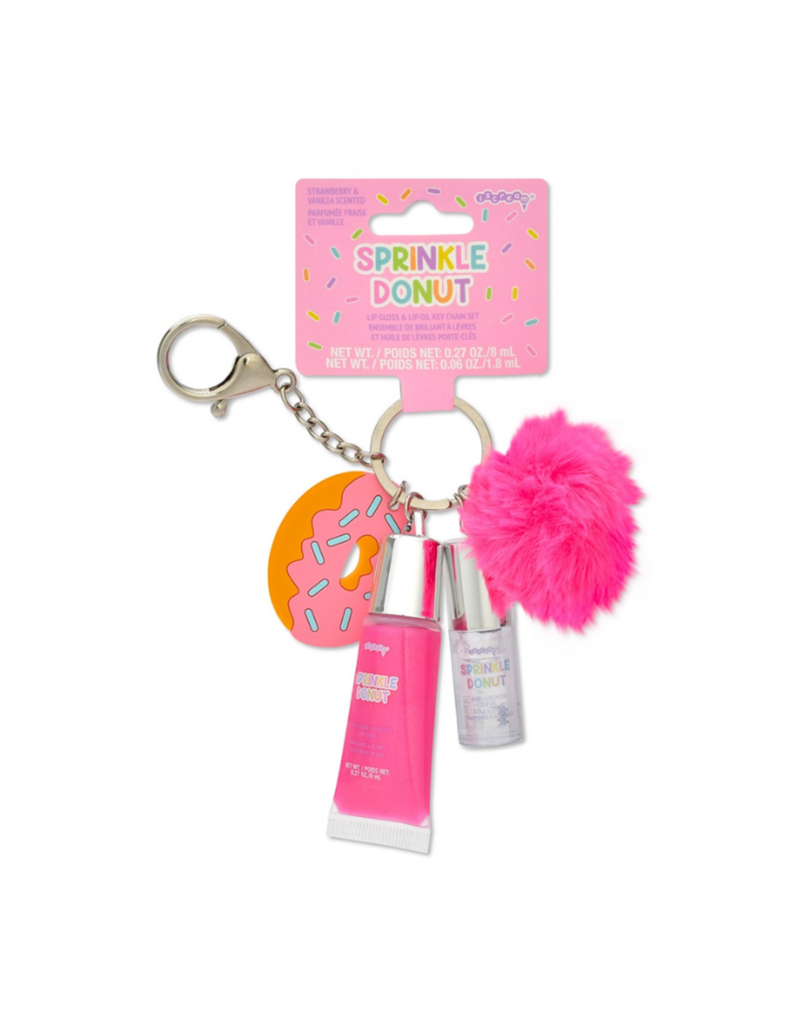 Iscream Donut Lip Gloss & Lip Oil Key Chain Set