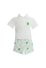 Krewe Kids Paxton Emb Clover Green Plaid Polo Short Set