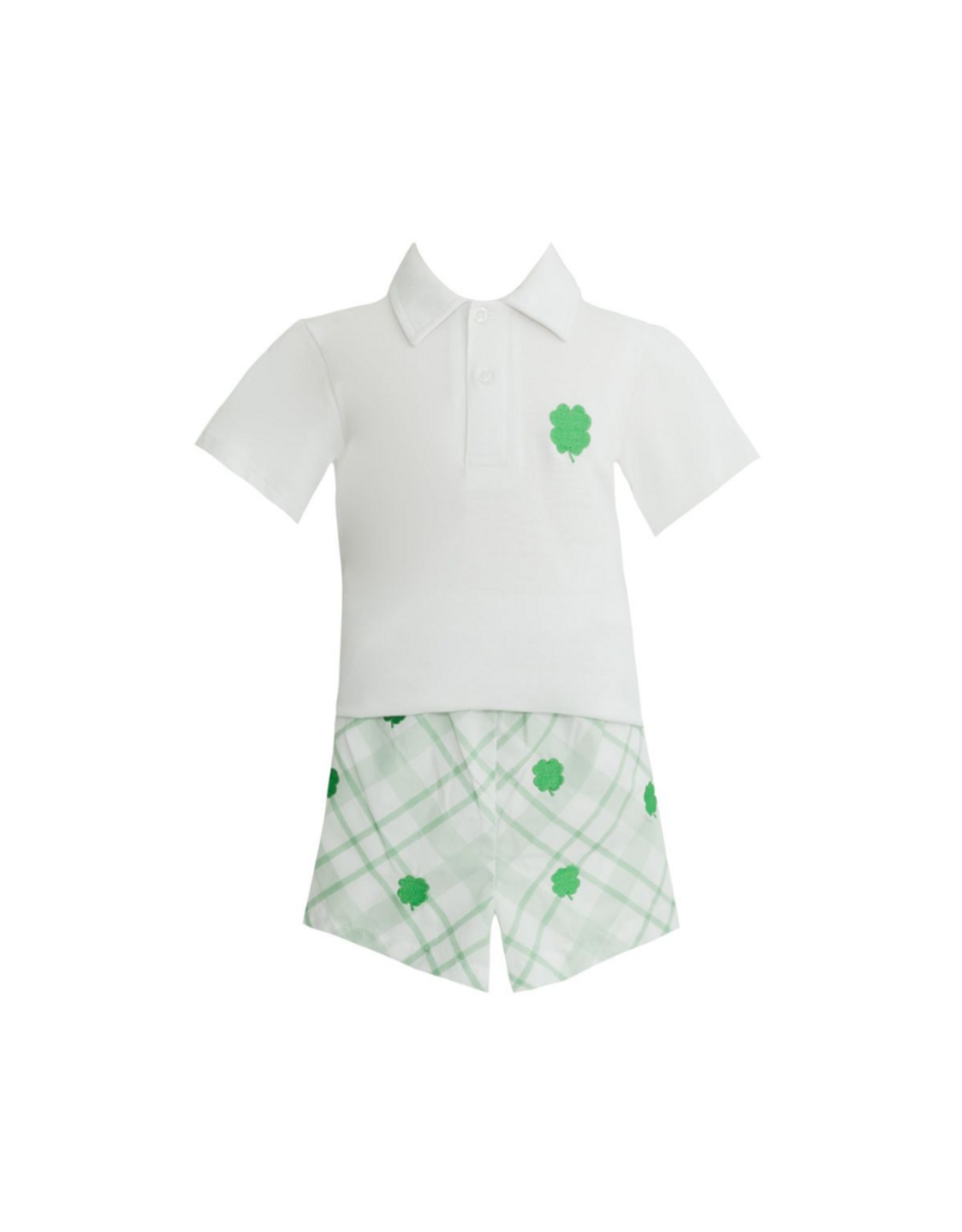 Krewe Kids Paxton Emb Clover Green Plaid Polo Short Set