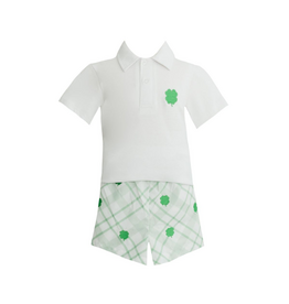 Krewe Kids Paxton Emb Clover Green Plaid Polo Short Set