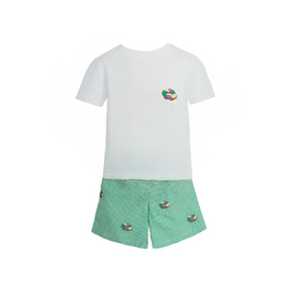 Krewe Kids Tyler Embroidered King Cake Gingham Short Set
