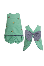 Krewe Kids Rachel Embroidered King Cake Gingham Bloomer Set