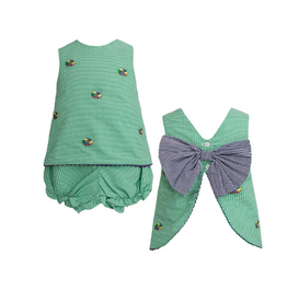 Krewe Kids Rachel Embroidered King Cake Gingham Bloomer Set