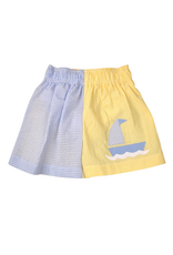 Funtasia Too Blue/ Yellow Seersucker Swim Trunks, Sailboat
