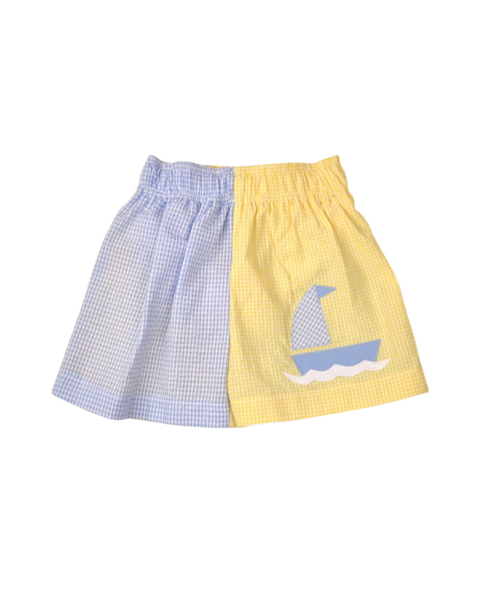 Funtasia Too Blue/ Yellow Seersucker Swim Trunks, Sailboat