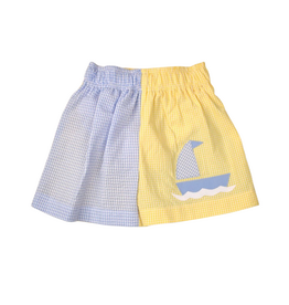 Funtasia Too Blue/ Yellow Seersucker Swim Trunks, Sailboat