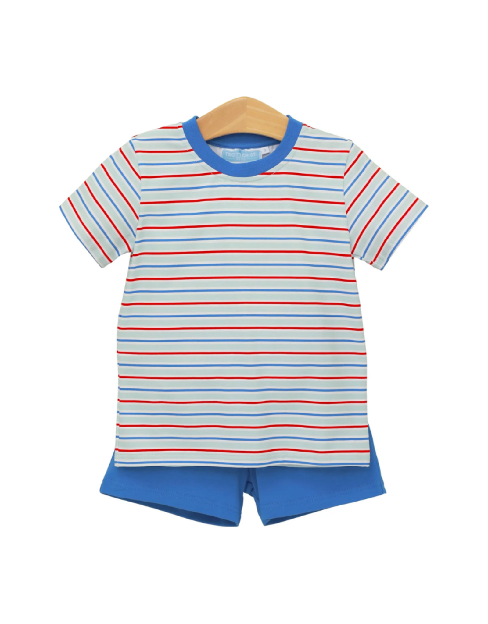 Trotter Street Kids Drew Short Set, Patriotic Stripe