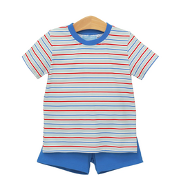Trotter Street Kids Drew Short Set, Patriotic Stripe