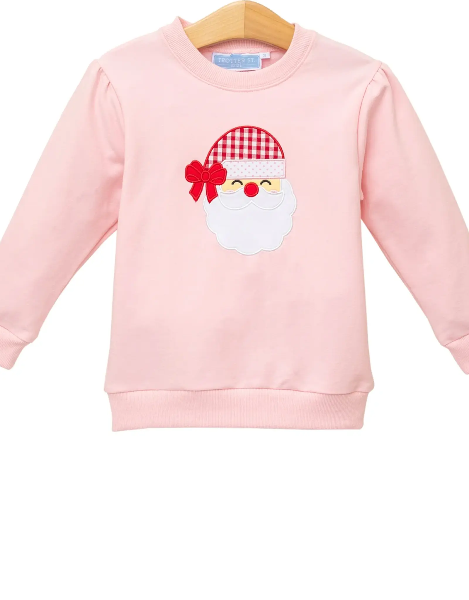 Trotter Street Kids French Terry Pullover- Santa, Light Pink