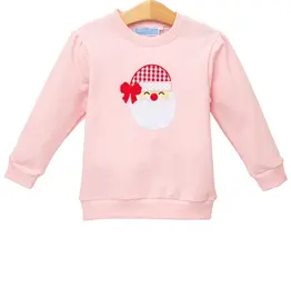 Trotter Street Kids French Terry Pullover- Santa, Light Pink