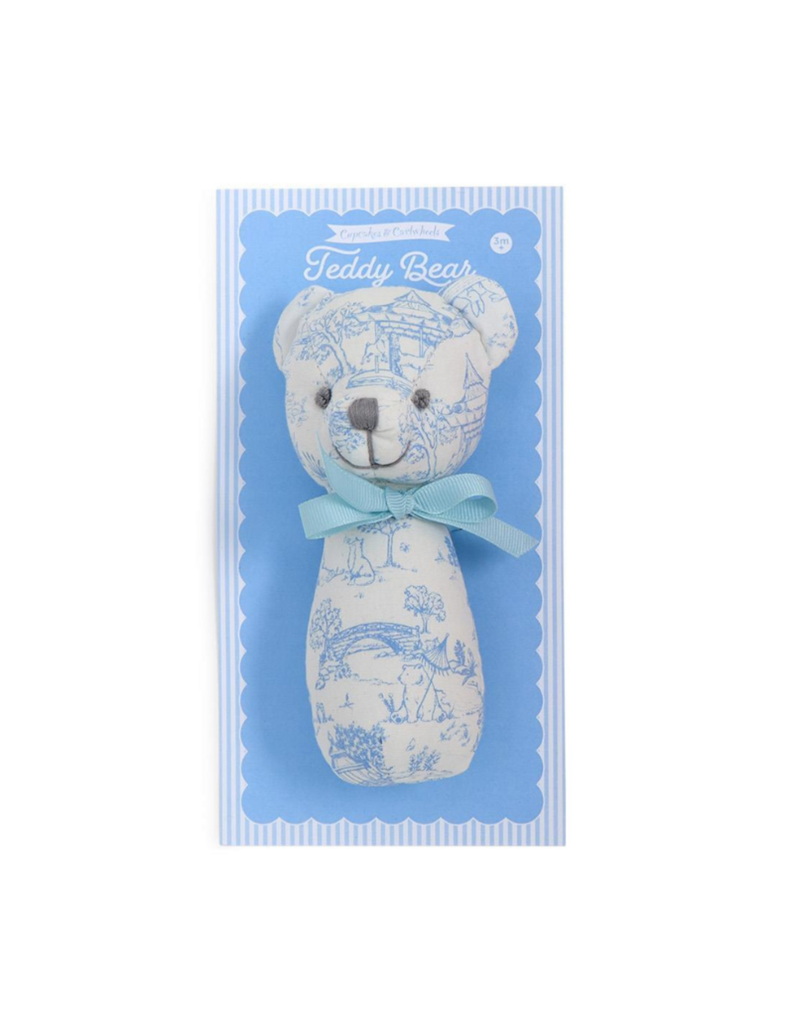 Two's Company Animal Toile Pattern Teddy Bear Rattle, Blue