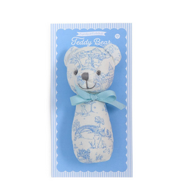 Two's Company Animal Toile Pattern Teddy Bear Rattle, Blue
