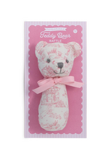 Two's Company Animal Toile Pattern Teddy Bear Rattle, Pink
