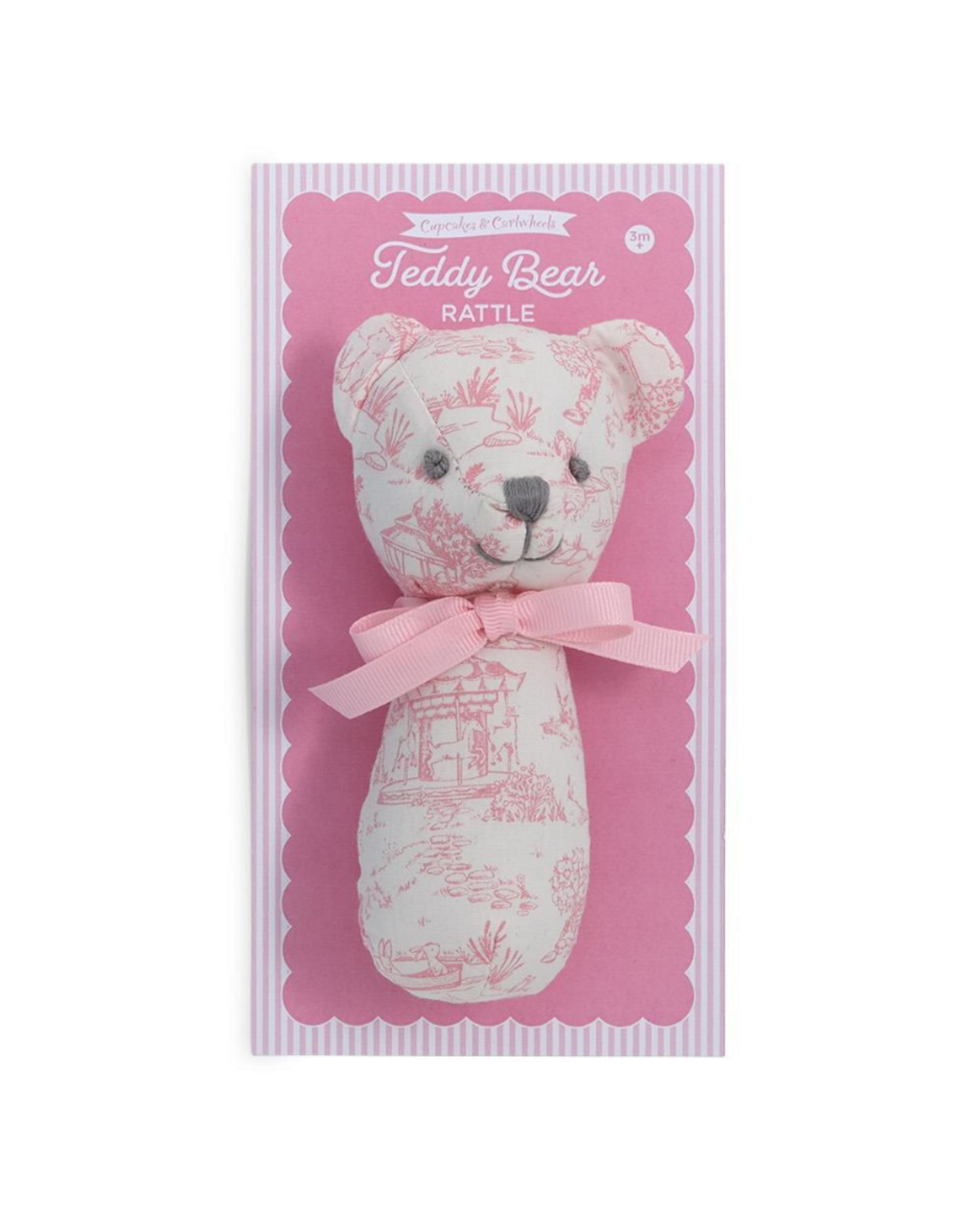 Two's Company Animal Toile Pattern Teddy Bear Rattle, Pink